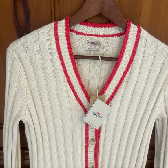 Faherty Game Set XS Organic Cotton Cashmere Rib Cardigan Cream Pink Tennis Prep - Picture 3 of 11